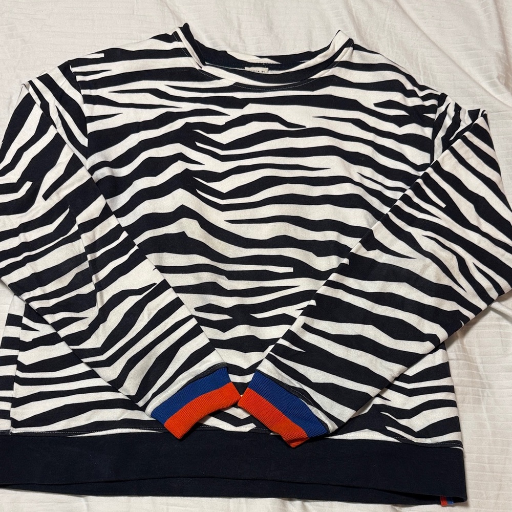 KULE Zebra Stripe Sweatshirt with Red and Blue Accents